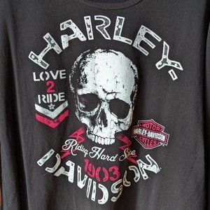 Harley-Davidson XL (1X) Love To Ride Skull Long Sleeve  Hot Pink Black